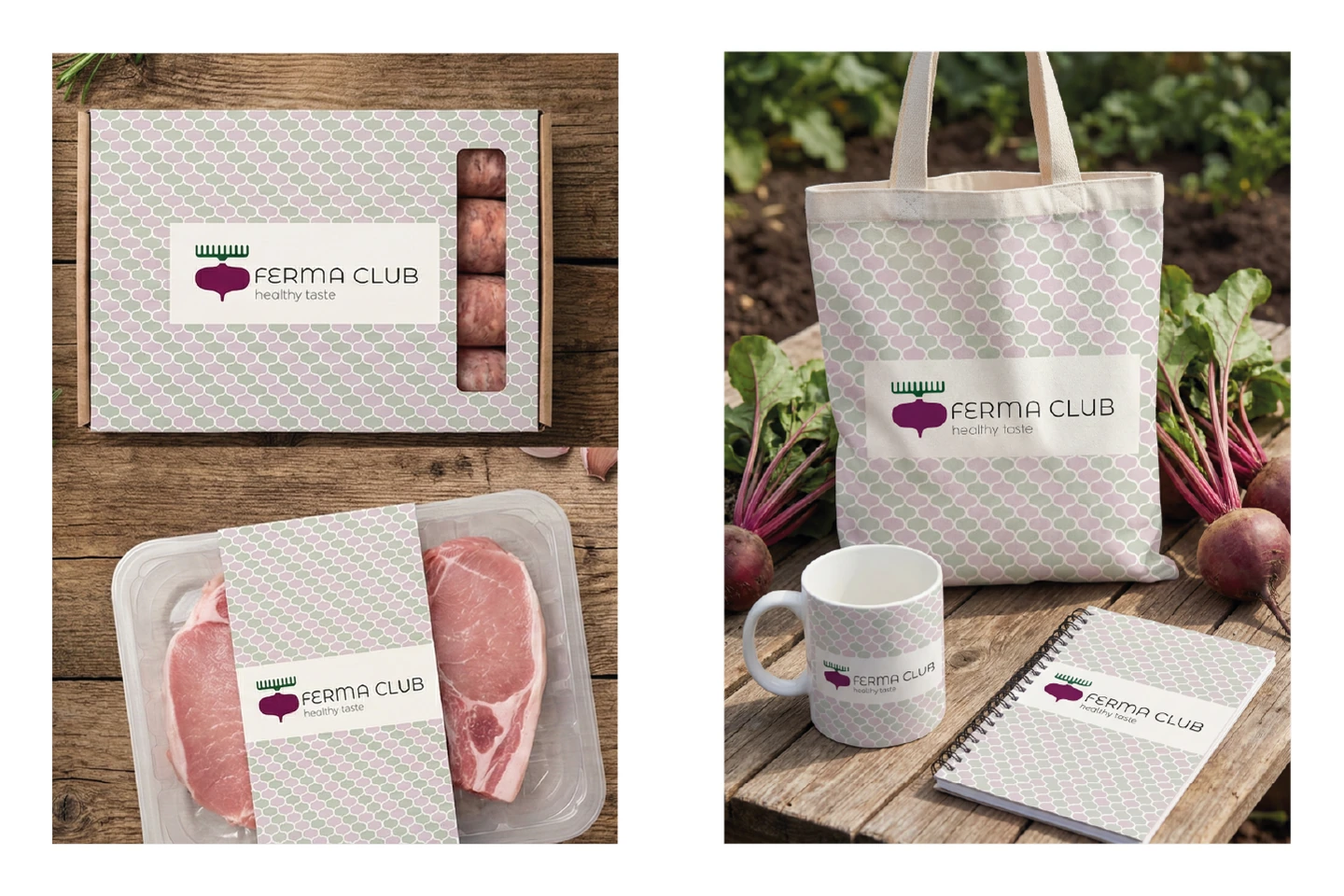 AI-generated Ferma Club packaging and food presentation mockup
